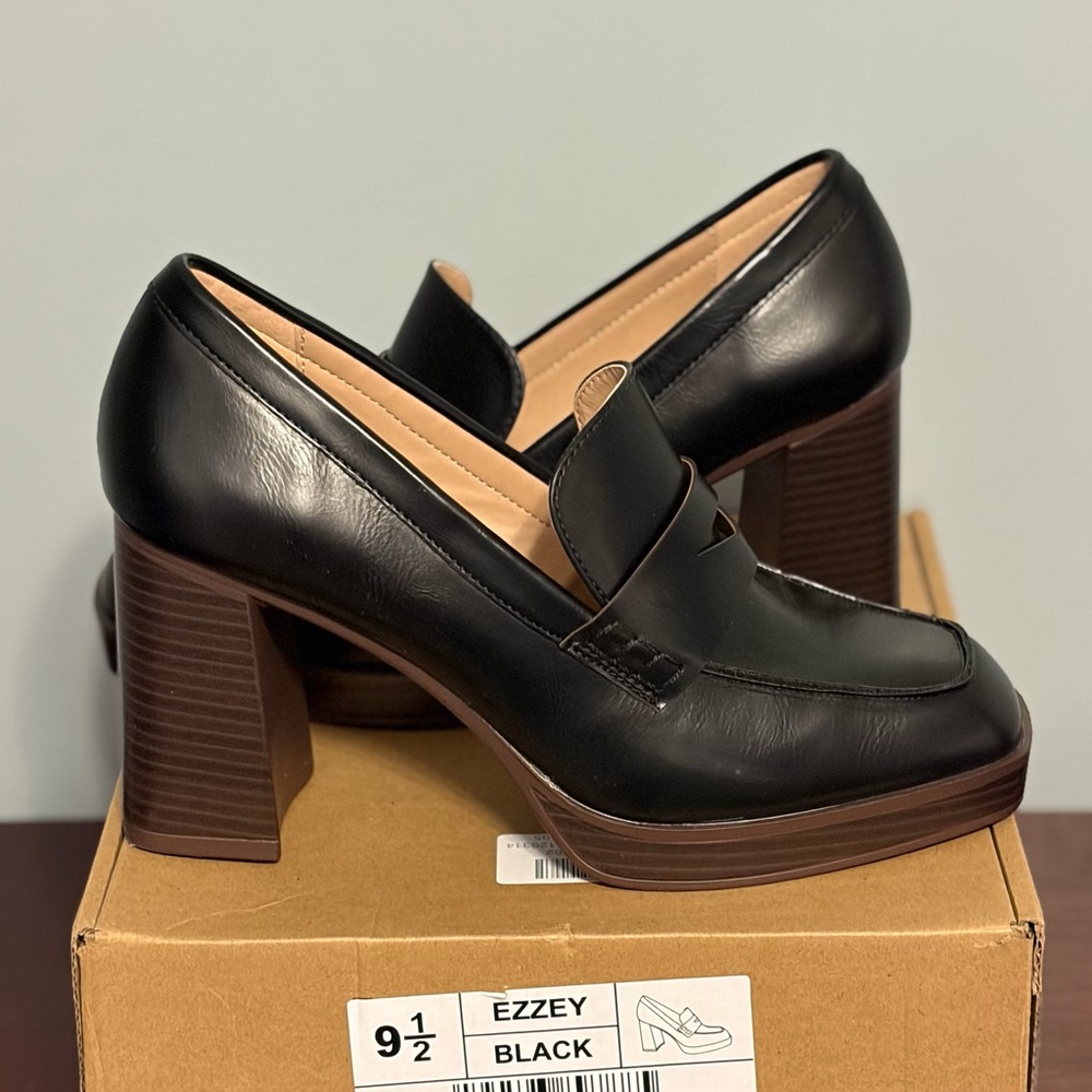Black Block Heel Loafers - Picture 3 of 6